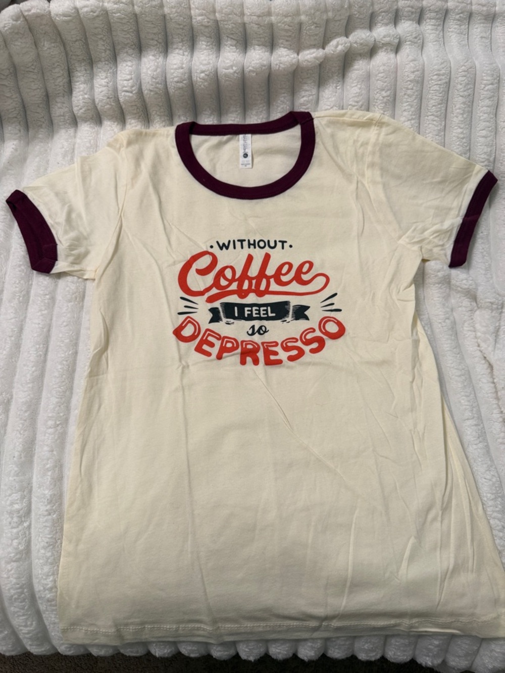 Next Level Apparel Cream Tee with Burgundy Trim